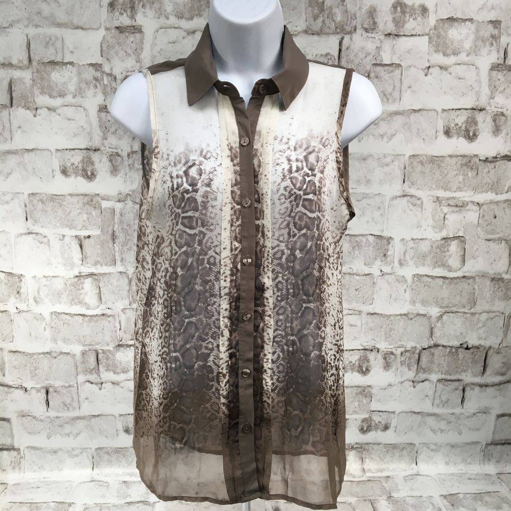 Studio Y Women's Size S Blouse Sleeveless Button Down Sheer Animal Snake Print
